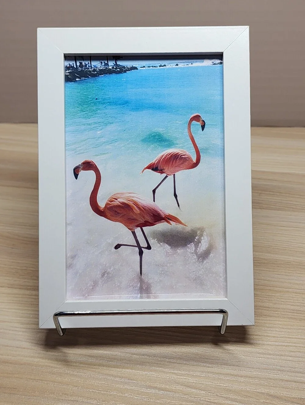Framed Flamingo Beach Print - White Frame
